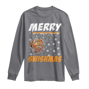 Funny Christmas Basketball Long Sleeve Shirt Merry Swishmas Xmas Swish Technique TS11 Charcoal Print Your Wear