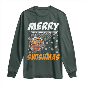 Funny Christmas Basketball Long Sleeve Shirt Merry Swishmas Xmas Swish Technique TS11 Dark Forest Green Print Your Wear