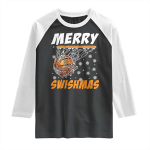 Funny Christmas Basketball Raglan Shirt Merry Swishmas Xmas Swish Technique TS11 Black White Print Your Wear