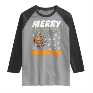 Funny Christmas Basketball Raglan Shirt Merry Swishmas Xmas Swish Technique TS11 Sport Gray Black Print Your Wear