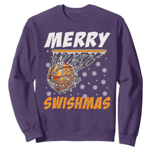 Funny Christmas Basketball Sweatshirt Merry Swishmas Xmas Swish Technique TS11 Purple Print Your Wear