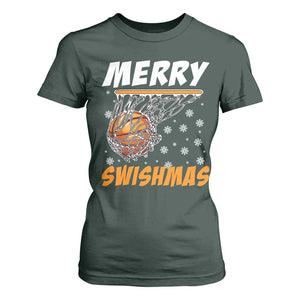 Funny Christmas Basketball T Shirt For Women Merry Swishmas Xmas Swish Technique TS11 Dark Forest Green Print Your Wear