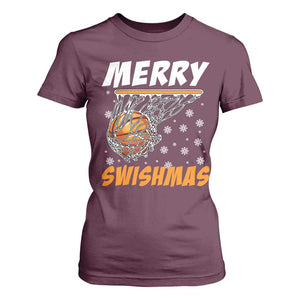 Funny Christmas Basketball T Shirt For Women Merry Swishmas Xmas Swish Technique TS11 Maroon Print Your Wear