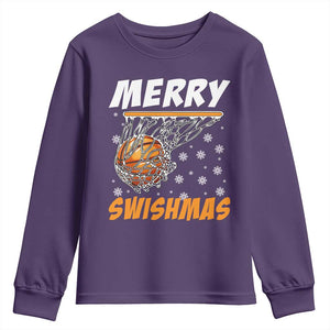 Funny Christmas Basketball Youth Sweatshirt Merry Swishmas Xmas Swish Technique TS11 Purple Print Your Wear