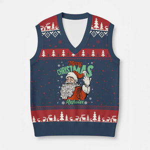 Funny Merry Christmas Assholes V-Neck Knit Sweater Vest Xmas Naughty Santa Adult Jokes TS11 Navy Red Print Your Wear