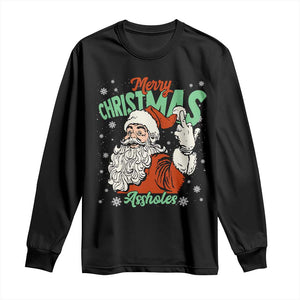 Funny Merry Christmas Assholes Long Sleeve Shirt Xmas Naughty Santa Adult Jokes TS11 Black Print Your Wear