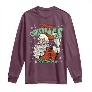 Funny Merry Christmas Assholes Long Sleeve Shirt Xmas Naughty Santa Adult Jokes TS11 Maroon Print Your Wear
