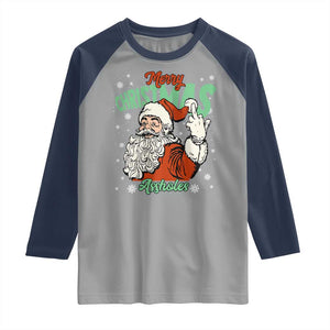 Funny Merry Christmas Assholes Raglan Shirt Xmas Naughty Santa Adult Jokes TS11 Sport Gray Navy Print Your Wear