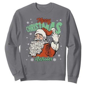 Funny Merry Christmas Assholes Sweatshirt Xmas Naughty Santa Adult Jokes TS11 Charcoal Print Your Wear