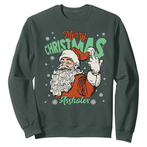 Funny Merry Christmas Assholes Sweatshirt Xmas Naughty Santa Adult Jokes TS11 Dark Forest Green Print Your Wear