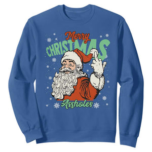 Funny Merry Christmas Assholes Sweatshirt Xmas Naughty Santa Adult Jokes TS11 Royal Blue Print Your Wear