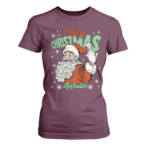 Funny Merry Christmas Assholes T Shirt For Women Xmas Naughty Santa Adult Jokes TS11 Maroon Print Your Wear