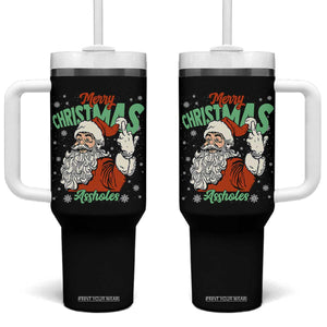 Funny Merry Christmas Assholes Tumbler With Handle Xmas Naughty Santa Adult Jokes TS11 One Size: 40 oz Black Print Your Wear