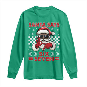 67 African American Santa Christmas Long Sleeve Shirt Funny Santa Says Six Seven Meme Gen Alpha Slang TS11 Irish Green Print Your Wear