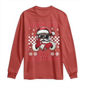 67 African American Santa Christmas Long Sleeve Shirt Funny Santa Says Six Seven Meme Gen Alpha Slang TS11 Red Print Your Wear
