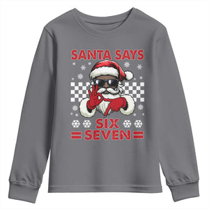 67 African American Santa Christmas Youth Sweatshirt Funny Santa Says Six Seven Meme Gen Alpha Slang TS11 Charcoal Print Your Wear