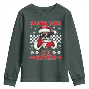 67 African American Santa Christmas Youth Sweatshirt Funny Santa Says Six Seven Meme Gen Alpha Slang TS11 Dark Forest Green Print Your Wear
