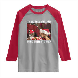 Funny Christmas Dog And Cat Raglan Shirt It's Ok They Will Just Think Santa Ate Them TS11 Sport Gray Red Print Your Wear