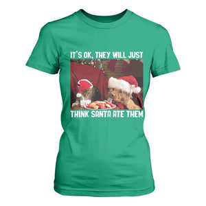 Funny Christmas Dog And Cat T Shirt For Women It's Ok They Will Just Think Santa Ate Them TS11 Irish Green Print Your Wear