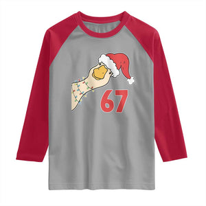 Funny Christmas Silly Goose 67 Meme Festive Holiday Raglan Shirt TS11 Sport Gray Red Print Your Wear