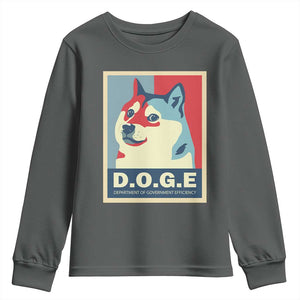 Trump Musk DOGE Youth Sweatshirt Department Of Government Efficiency Vintage Meme Inu Dog TS11 Dark Heather Print Your Wear