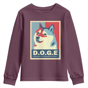 Trump Musk DOGE Youth Sweatshirt Department Of Government Efficiency Vintage Meme Inu Dog TS11 Maroon Print Your Wear