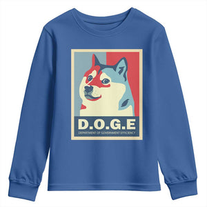 Trump Musk DOGE Youth Sweatshirt Department Of Government Efficiency Vintage Meme Inu Dog TS11 Royal Blue Print Your Wear