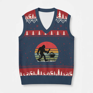 Funny Retro Bigfoot Grilling BBQ Chef V-Neck Knit Sweater Vest TS11 Navy Red Print Your Wear