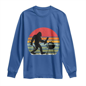 Funny Retro Bigfoot Grilling BBQ Chef Long Sleeve Shirt TS11 Royal Blue Print Your Wear