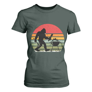 Funny Retro Bigfoot Grilling BBQ Chef T Shirt For Women TS11 Dark Forest Green Print Your Wear