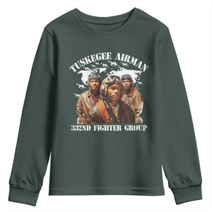 Tuskegee Airman Youth Sweatshirt 332ND Fighter Group Black History Month TS11 Dark Forest Green Print Your Wear