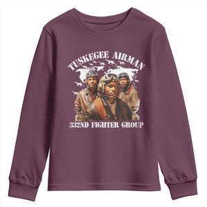 Tuskegee Airman Youth Sweatshirt 332ND Fighter Group Black History Month TS11 Maroon Print Your Wear