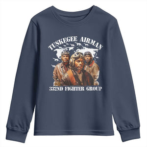 Tuskegee Airman Youth Sweatshirt 332ND Fighter Group Black History Month TS11 Navy Print Your Wear