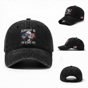 Funny George Washington Washed Cotton Baseball Cap Handsome No I'm George-ous 4th Of July American Flag TS11 Washed Cap Universal Fit Black Print Your Wear