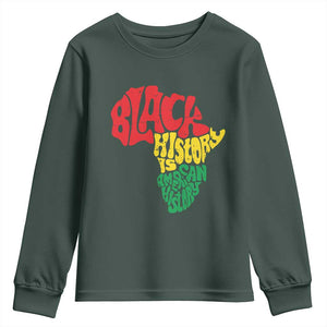 Black History Is American History Youth Sweatshirt Vintage Africa Map TS11 Dark Forest Green Print Your Wear