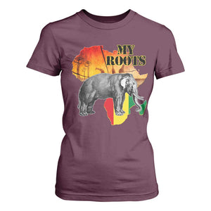 Africa Roots T Shirt For Women My Roots Africa Map Black History Elephant TS11 Maroon Print Your Wear