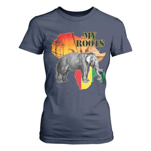 Africa Roots T Shirt For Women My Roots Africa Map Black History Elephant TS11 Navy Print Your Wear