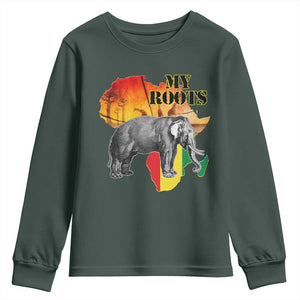 Africa Roots Youth Sweatshirt My Roots Africa Map Black History Elephant TS11 Dark Forest Green Print Your Wear