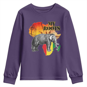 Africa Roots Youth Sweatshirt My Roots Africa Map Black History Elephant TS11 Purple Print Your Wear