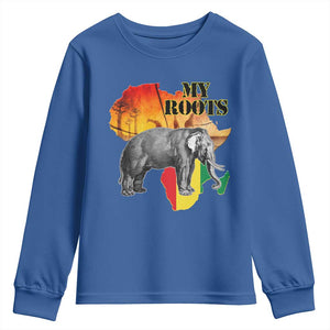 Africa Roots Youth Sweatshirt My Roots Africa Map Black History Elephant TS11 Royal Blue Print Your Wear
