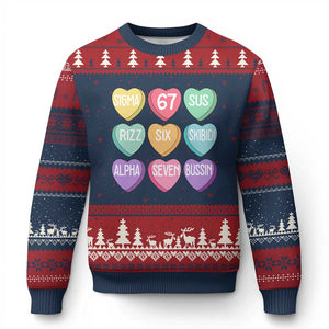 Funny Valentines Day 67 Meme Six Seven Sigma Rizz Heart Kids Ugly Christmas Sweater TS11 Navy Red Print Your Wear