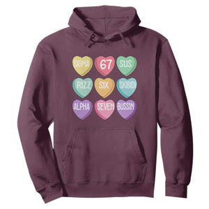Funny Valentines Day 67 Meme Six Seven Sigma Rizz Heart Kids Hoodie TS11 Maroon Print Your Wear