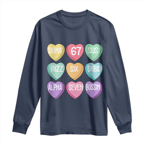 Funny Valentines Day 67 Meme Six Seven Sigma Rizz Heart Kids Long Sleeve Shirt TS11 Navy Print Your Wear