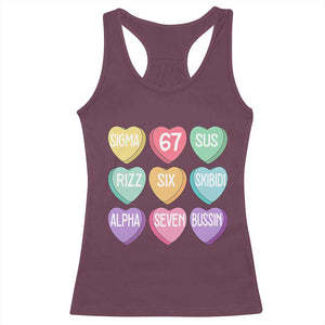Funny Valentines Day 67 Meme Six Seven Sigma Rizz Heart Kids Racerback Tank Top TS11 Maroon Print Your Wear