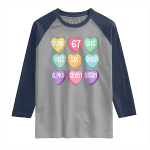 Funny Valentines Day 67 Meme Six Seven Sigma Rizz Heart Kids Raglan Shirt TS11 Sport Gray Navy Print Your Wear