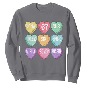 Funny Valentines Day 67 Meme Six Seven Sigma Rizz Heart Kids Sweatshirt TS11 Charcoal Print Your Wear