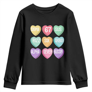 Funny Valentines Day 67 Meme Six Seven Sigma Rizz Heart Kids Youth Sweatshirt TS11 Black Print Your Wear