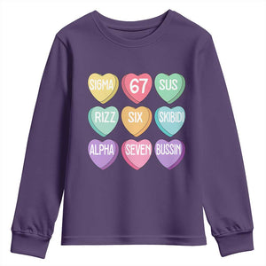 Funny Valentines Day 67 Meme Six Seven Sigma Rizz Heart Kids Youth Sweatshirt TS11 Purple Print Your Wear