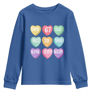 Funny Valentines Day 67 Meme Six Seven Sigma Rizz Heart Kids Youth Sweatshirt TS11 Royal Blue Print Your Wear
