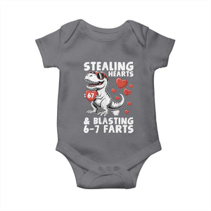 Funny 67 Meme Valentines Day Dinosaur Baby Onesie Stealing Hearts And Blasting 67 Farts TS11 Charcoal Print Your Wear
